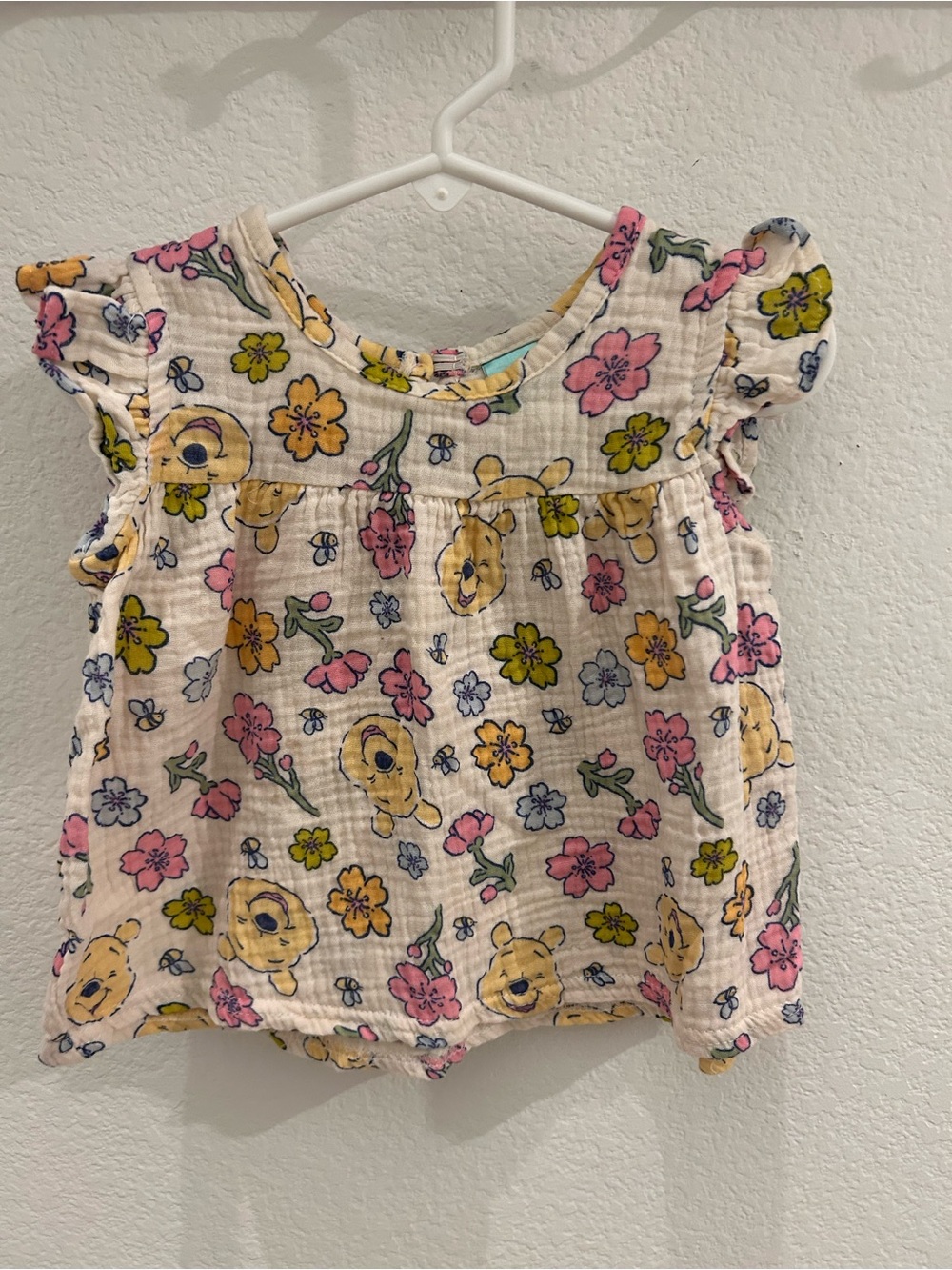 Disney Floral Winnie the Pooh flutter sleeve Cream Top